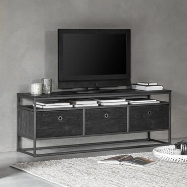 TV-meubel zwart teakhout