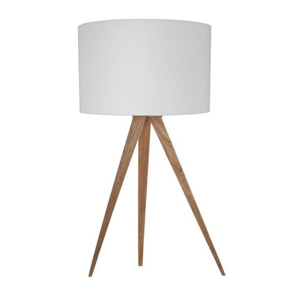 Design tafellamp driepoot hout-wit