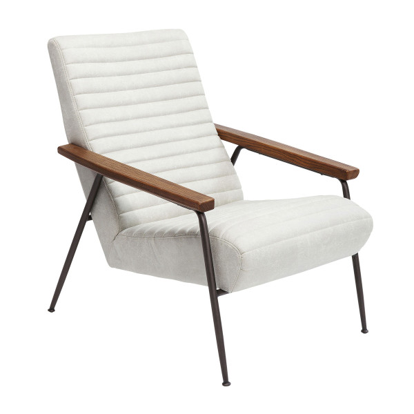 Witte fauteuil met houten arm