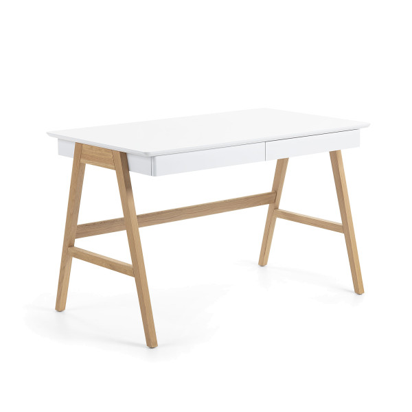 Wit bureau met houten onderstel