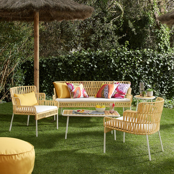 Tuin loungeset van geel touw