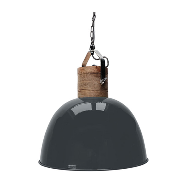 Donkergrijze hanglamp met hout