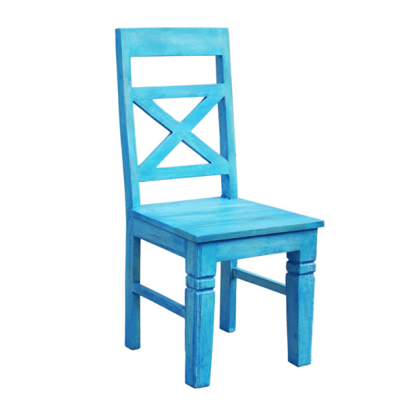Blauwe stoel van hout