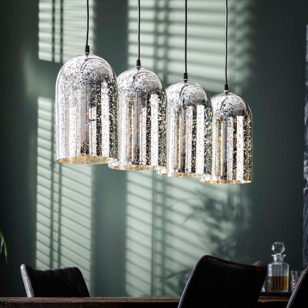 Zilveren eettafel hanglamp van glas