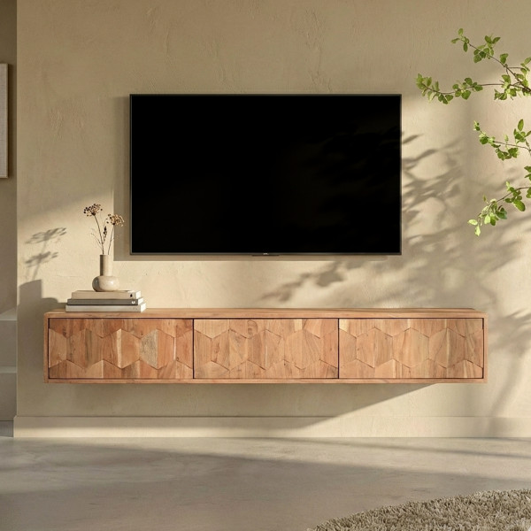 Zwevend tv-meubel donker hout motief