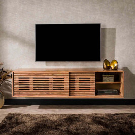 Zwevend tv-meubel met schuifdeuren hout