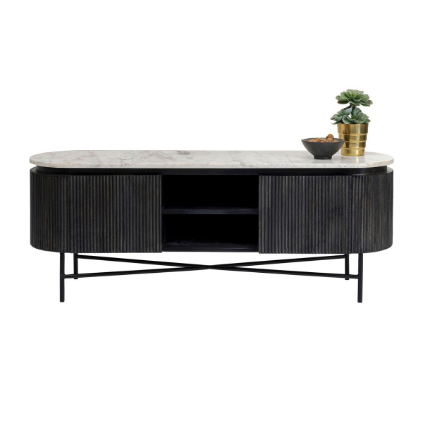 concert stopverf Etna Kare Design Glenn | Ovaal tv-meubel zwart met wit marmer | 84890 | LUMZ