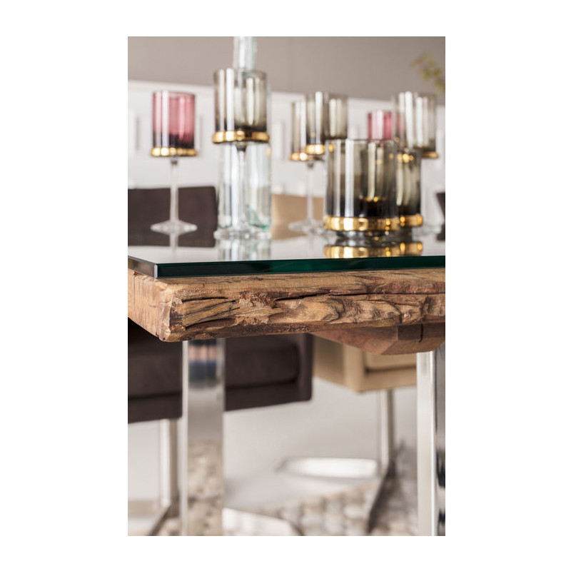 Nylon hengel Ontrouw Kare Design Rustico | Glazen eettafel met gerecycled hout | 82849 | LUMZ