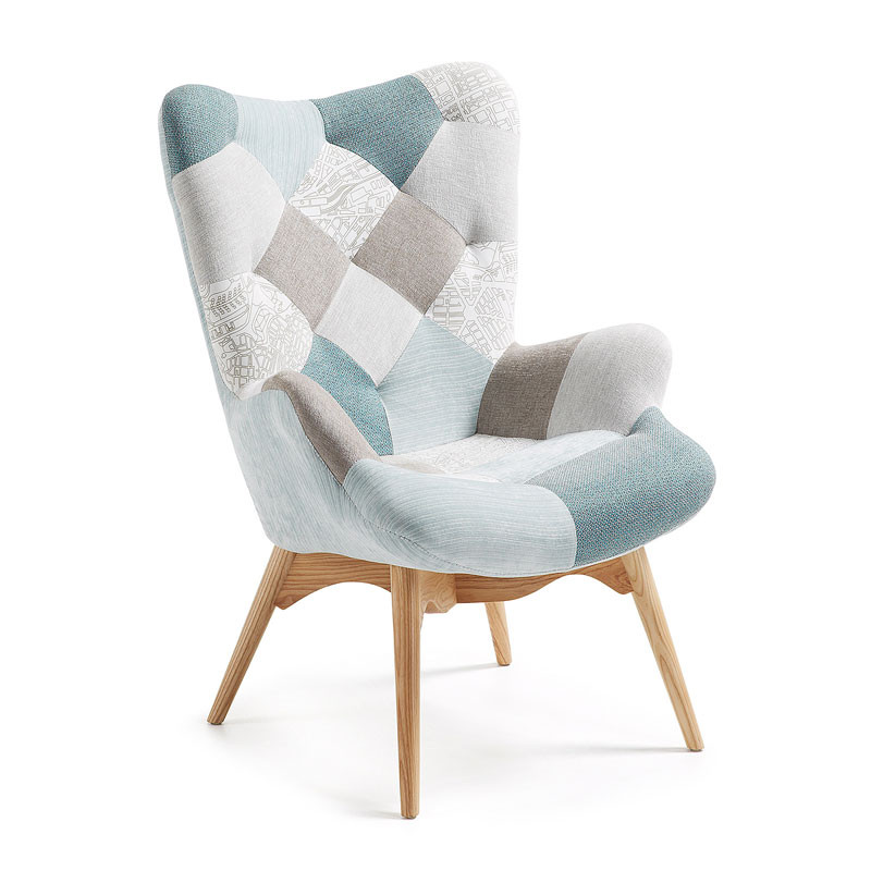 Kave Home Kody (Knut) | Patchwork blauwe fauteuil ...